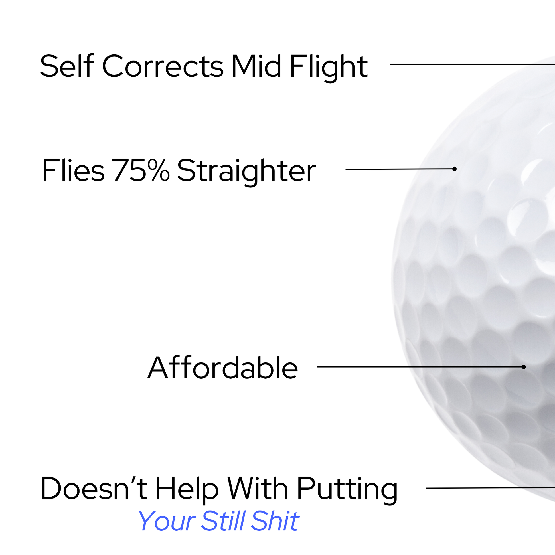 Ultra Straight Self Correcting Golf Ball (75% Straighter Flight)